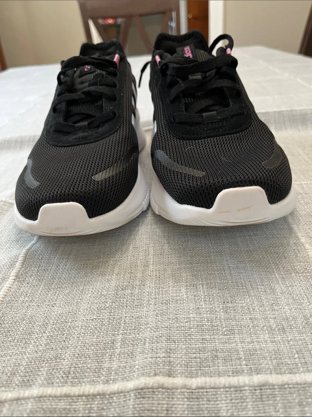 ADIDAS Women’s Black Mesh Sneakers with Pink Accents